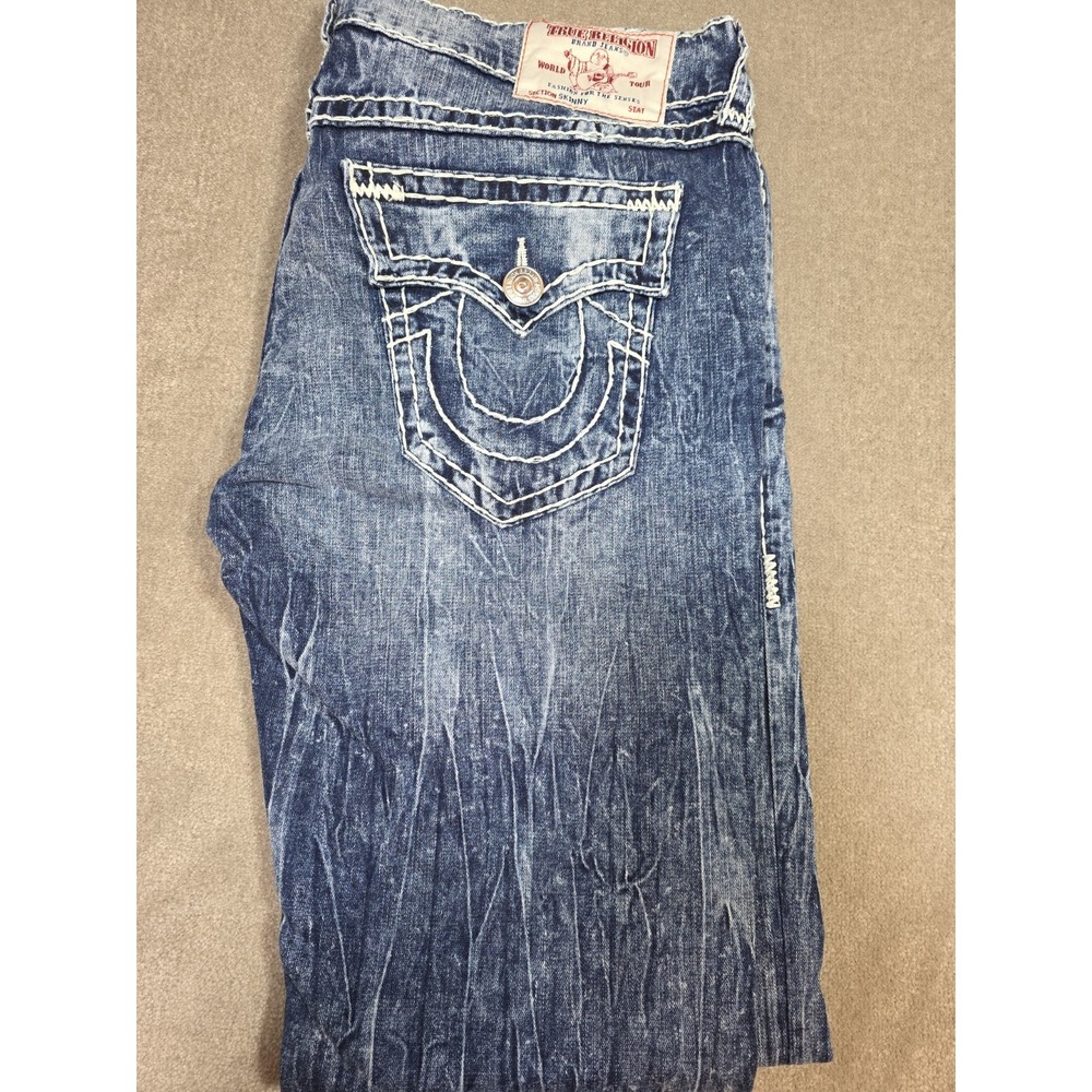 True Religion Jeans Men 40 Straight Acid Wash Distressed Denim Y2K White Wash